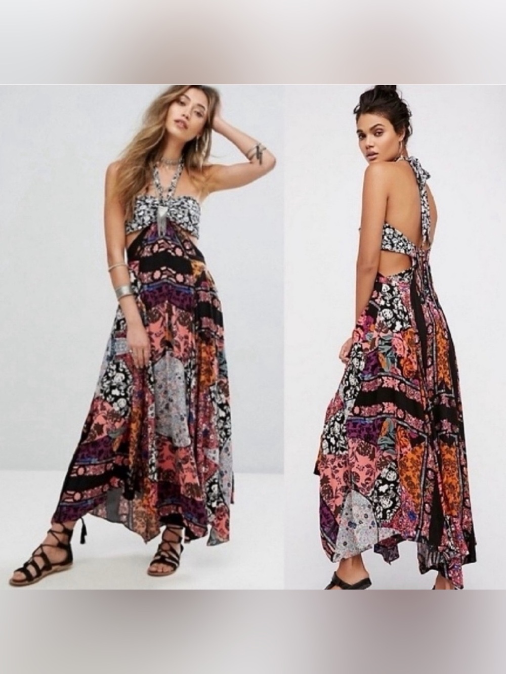 Free People Halter style Boho Patchwork Maxi Dress